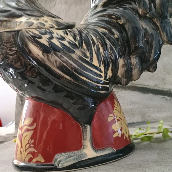 Large Red And Black Rooster Canister Or Cookie Jar, Cottage Cabin Core - Picture 14 of 16